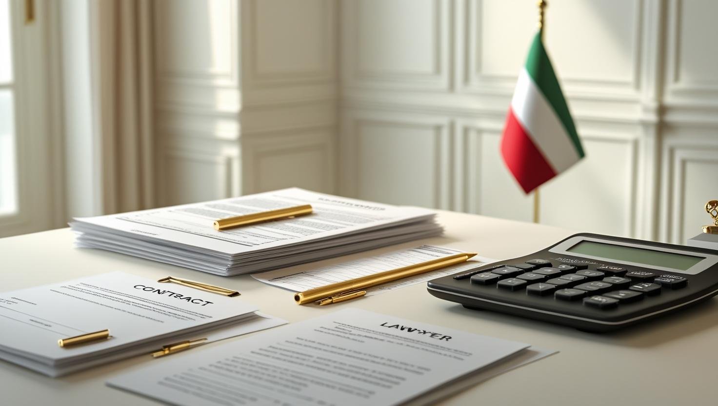 UAE Gratuity Calculator Rules 2025 UAE gratuity calculator rules with contract documents, calculator, and UAE flag representing end-of-service benefits law.