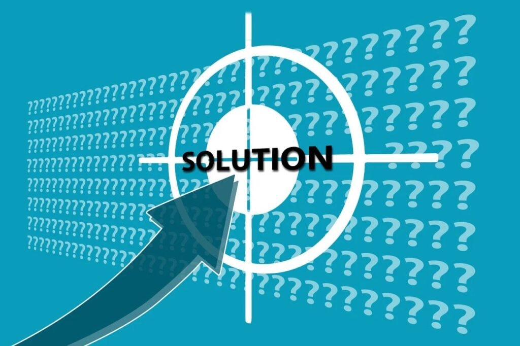 Solution icon with question makrs in the background