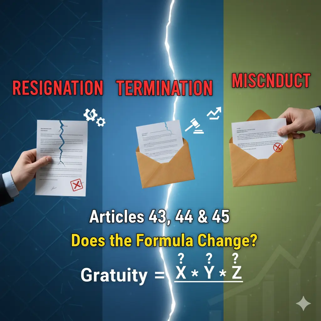 UAE labour law gratuity calculation rules for resignation termination and misconduct