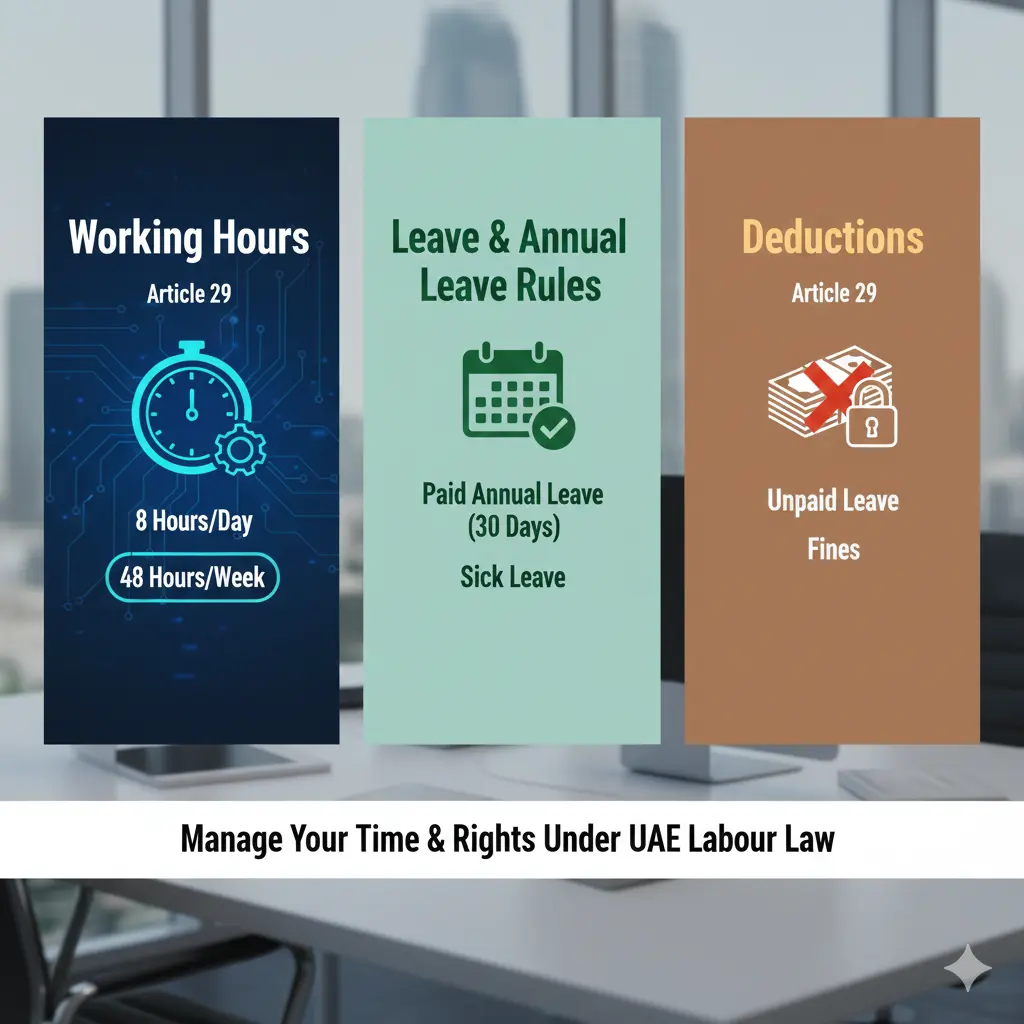 UAE labour law working hours leave rules and deductions overview