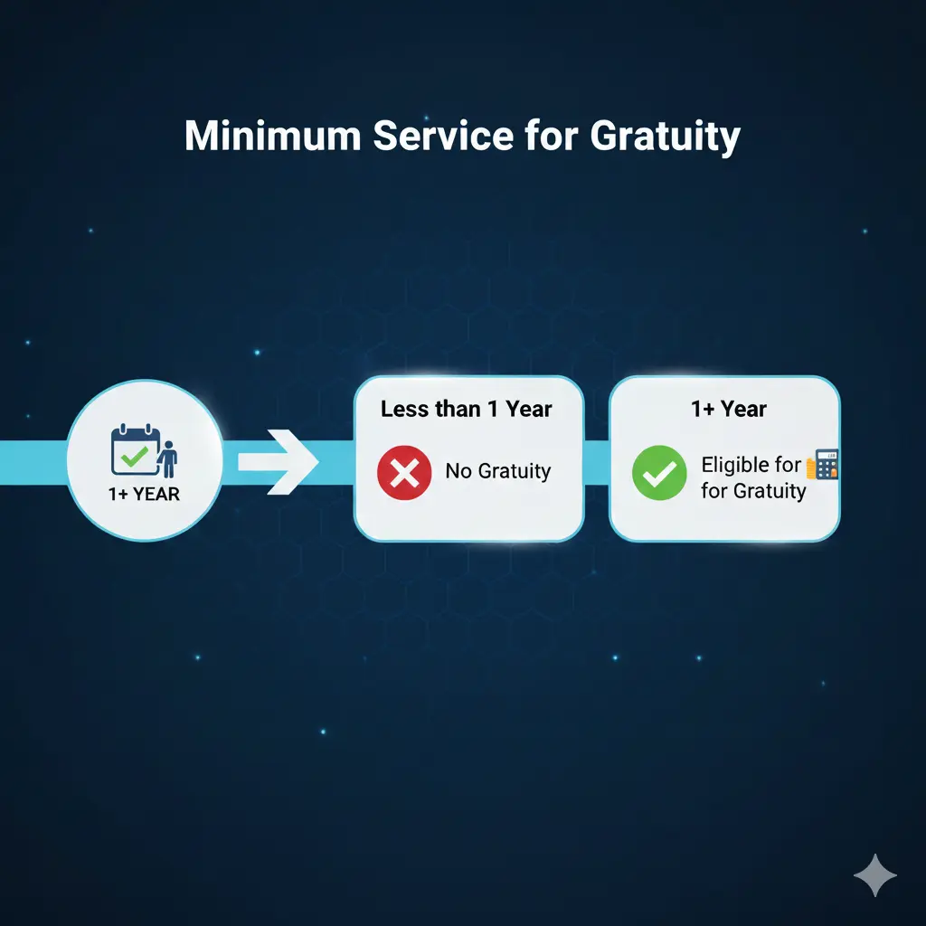 UAE gratuity eligibility infographic showing minimum service period and one year rule