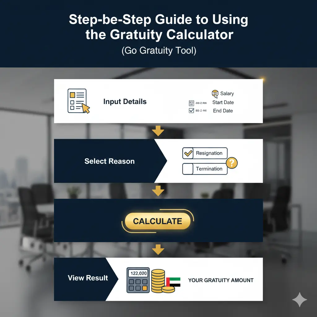 Step-by-step UAE Gratuity calculator process.